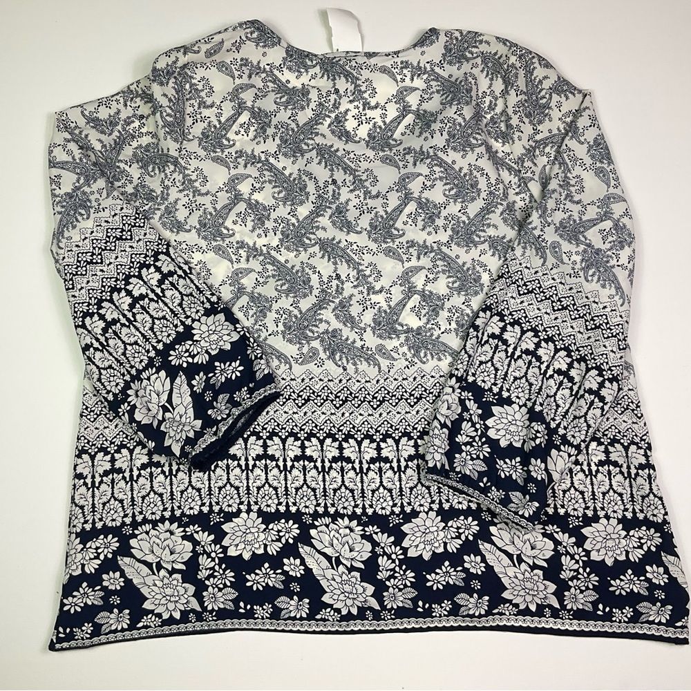 Navy and White Floral Women's Blouse - Picture 3 of 5